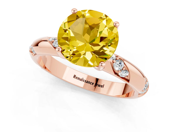 Rose gold Round Cut Yellow Sapphire Solitaire Engagement Ring with Twisted Round  Accent Band and Prong Setting