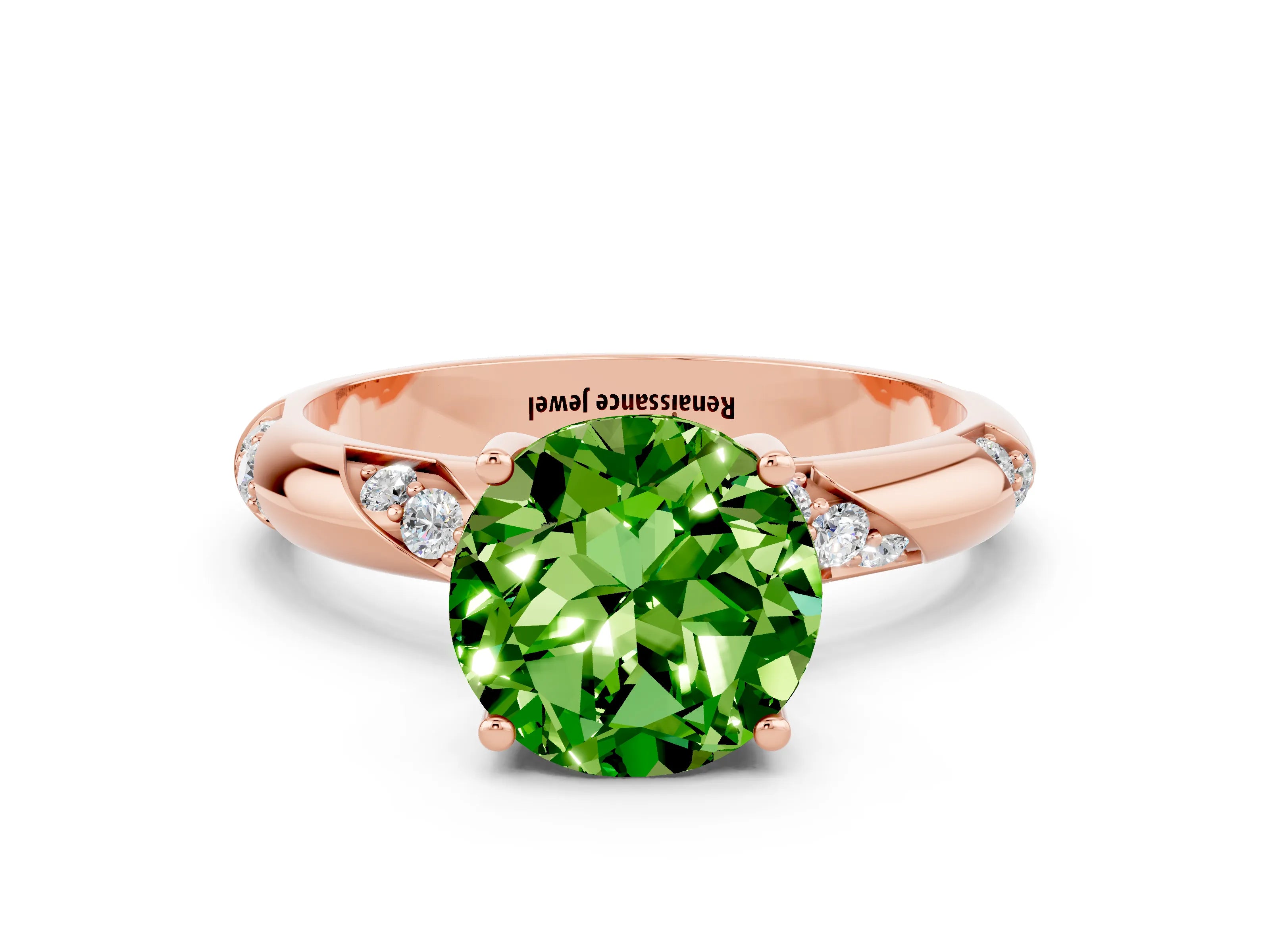 Rose gold Round Cut Solitaire Diamond Engagement Ring with Twisted Pave Band and Four-Prong Setting