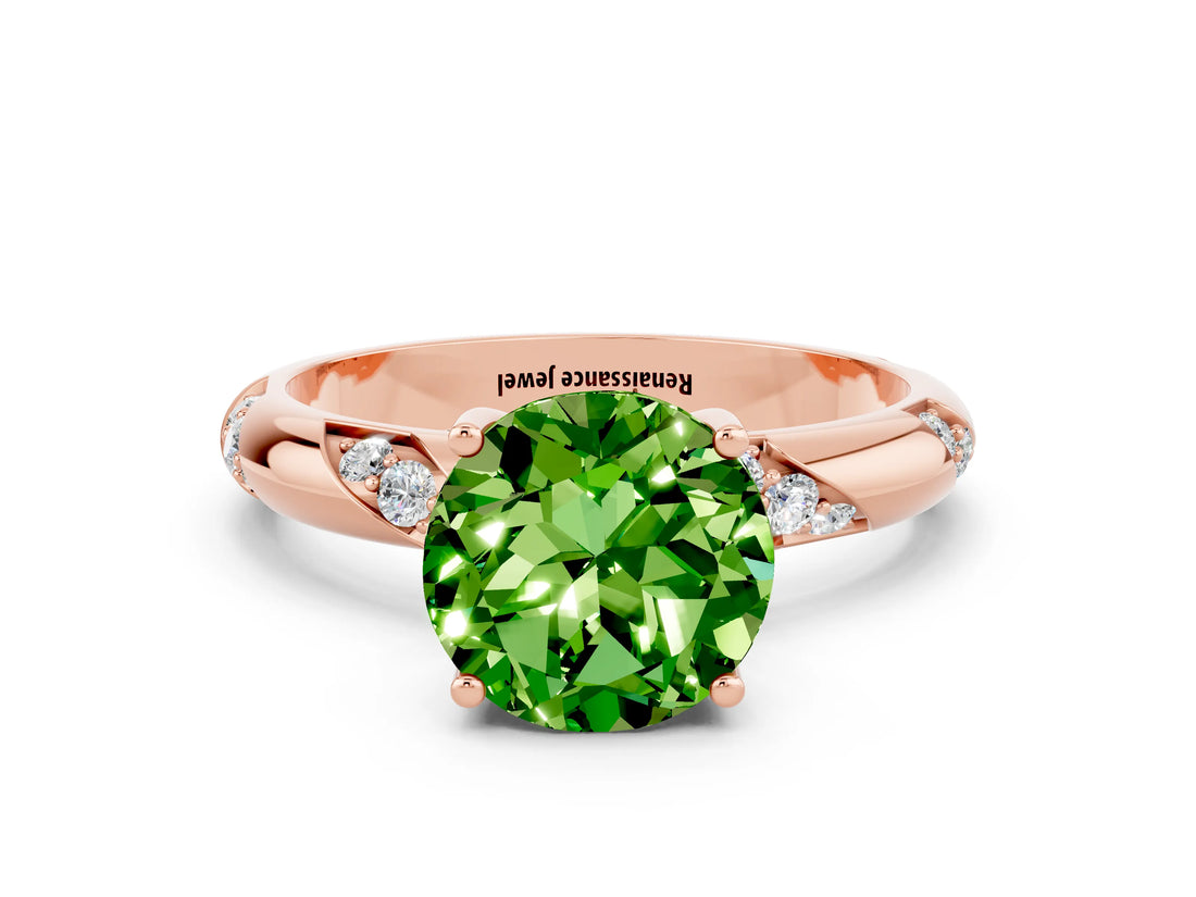 Rose gold Round Cut Solitaire Diamond Engagement Ring with Twisted Pave Band and Four-Prong Setting