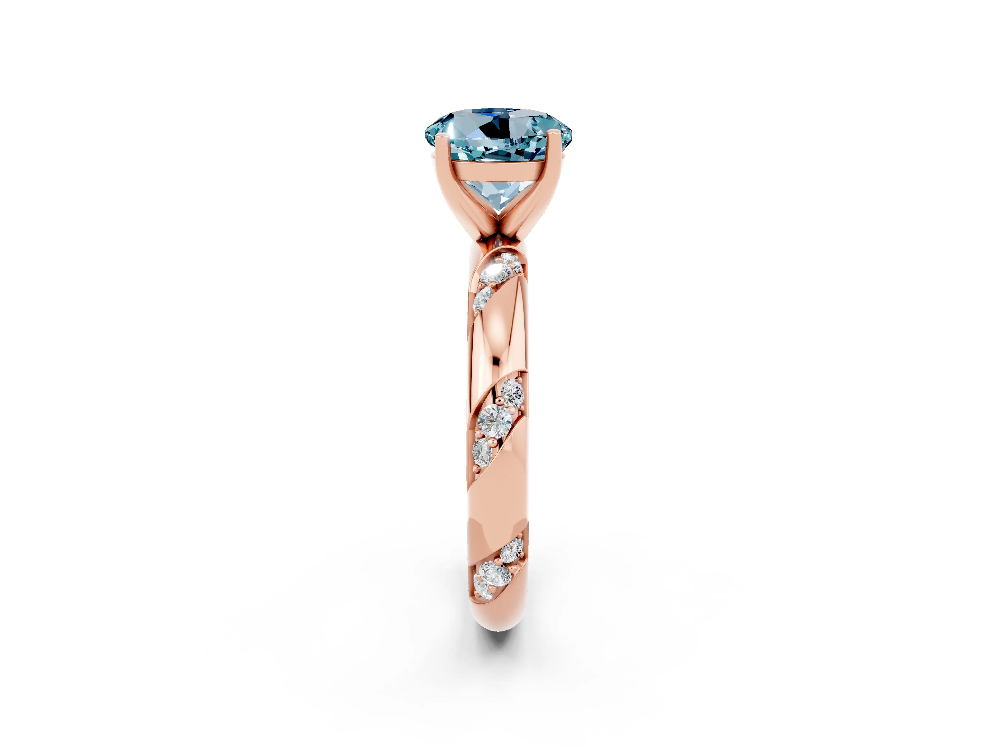 Rose gold Round Cut Solitaire Diamond Engagement Ring with Twisted Pave Band and Four-Prong Setting_2
