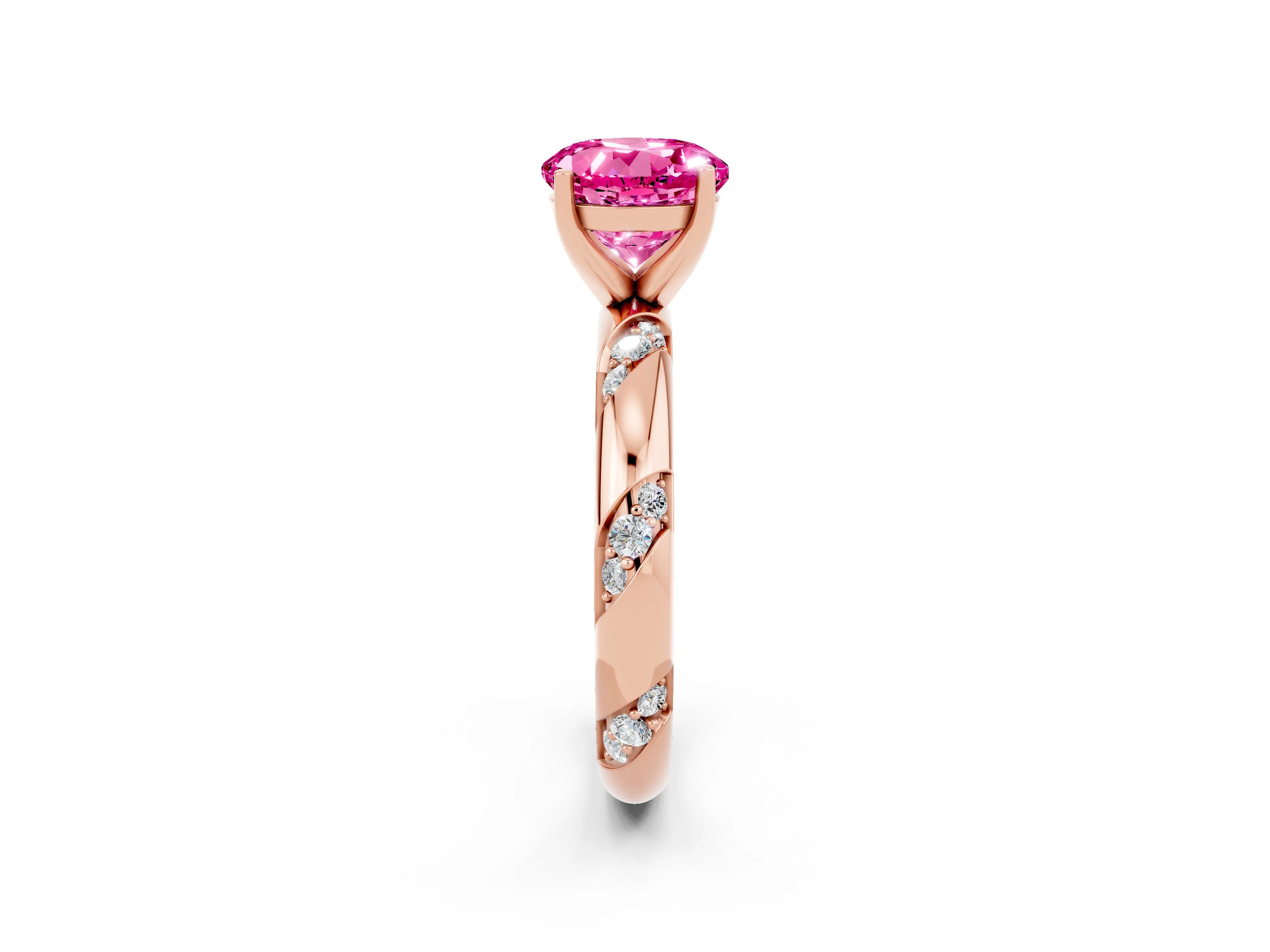 Rose gold Round Cut Solitaire Diamond Engagement Ring with Twisted Pave Band and Four-Prong Setting_2