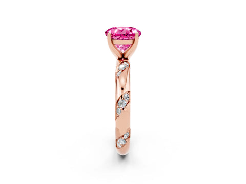 Rose gold Round Cut Solitaire Diamond Engagement Ring with Twisted Pave Band and Four-Prong Setting_2