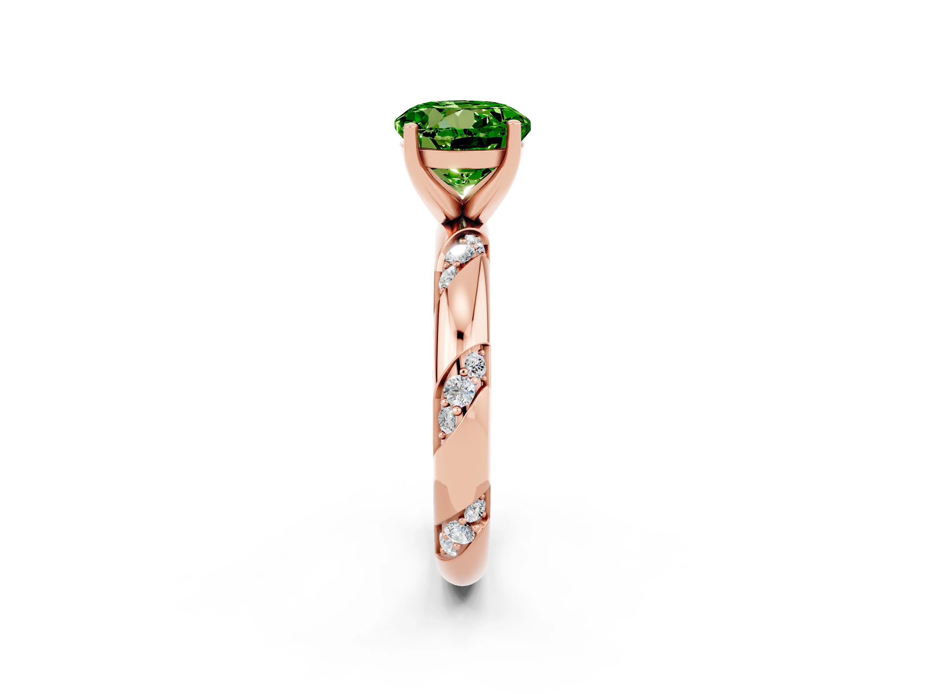 Rose gold Round Cut Solitaire Diamond Engagement Ring with Twisted Pave Band and Four-Prong Setting_2
