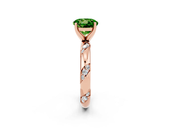 Rose gold Round Cut Solitaire Diamond Engagement Ring with Twisted Pave Band and Four-Prong Setting
