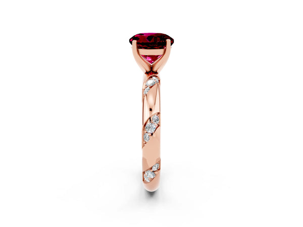 Rose gold Round Cut Garnet Solitaire Engagement Ring with Twisted Round  Accent Band and Prong Setting