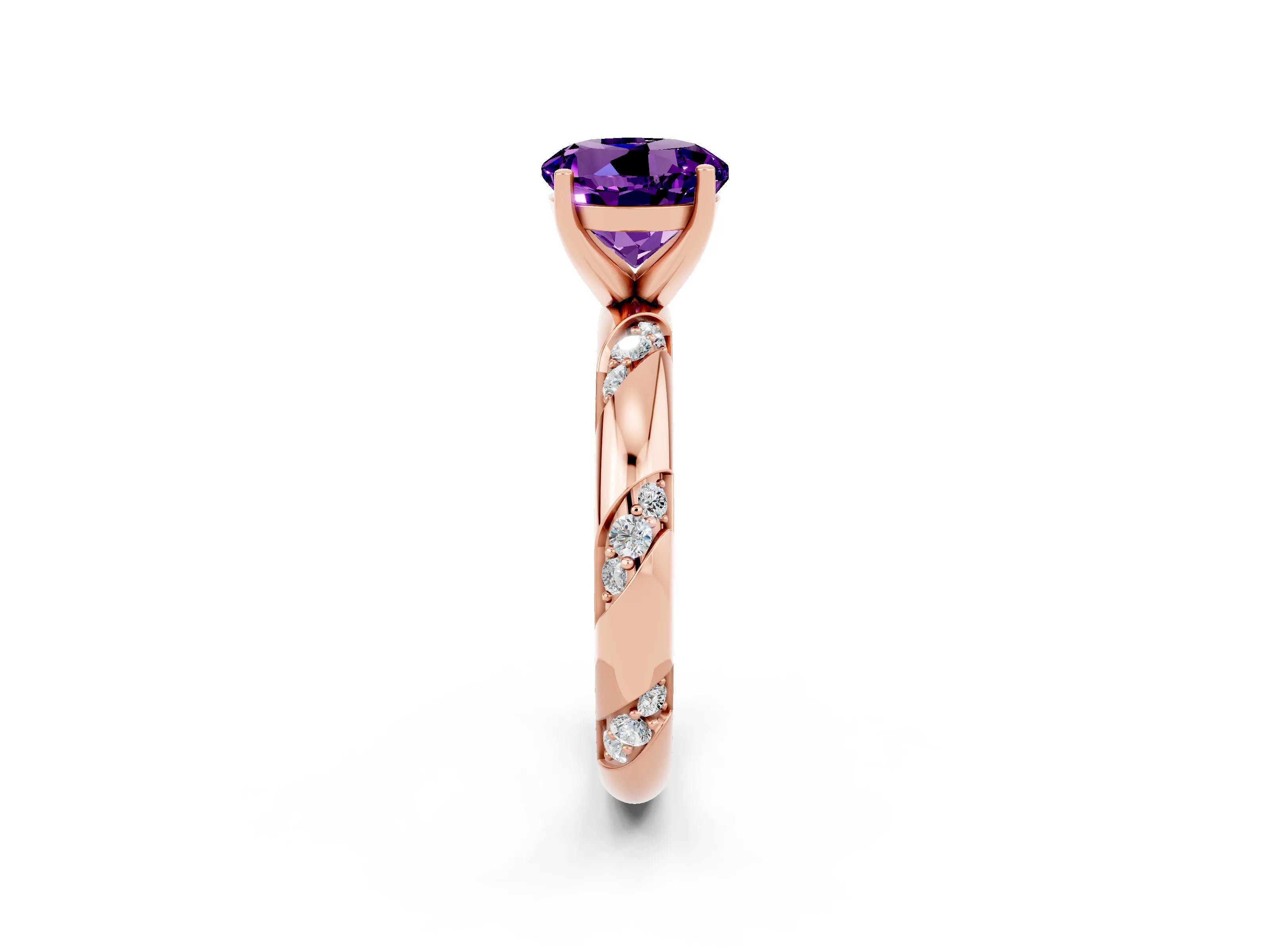 Rose gold Round Cut Solitaire Diamond Engagement Ring with Twisted Pave Band and Four-Prong Setting_2