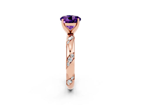 Rose gold Round Cut Solitaire Diamond Engagement Ring with Twisted Pave Band and Four-Prong Setting_2