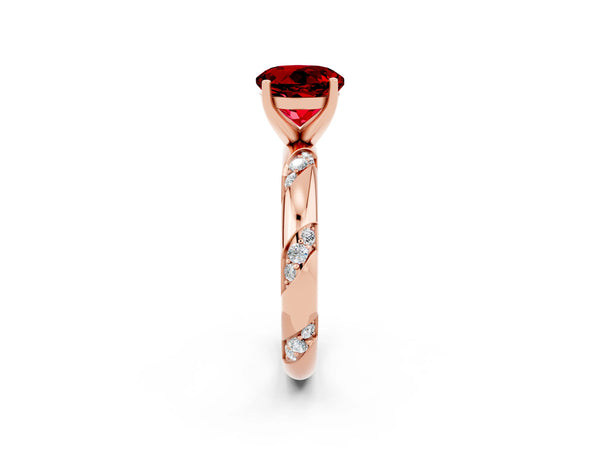 Rose gold Round Cut Ruby Solitaire Engagement Ring with Twisted Round  Accent Band and Prong Setting