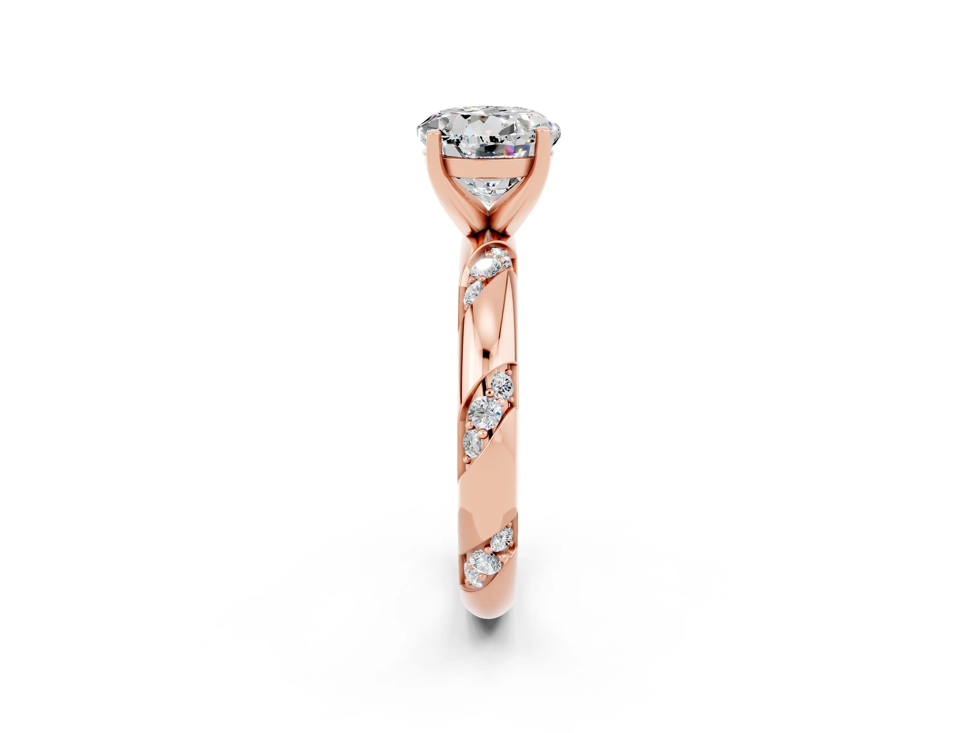 Rose gold Round Cut Solitaire Diamond Engagement Ring with Twisted Pave Band and Four-Prong Setting_2