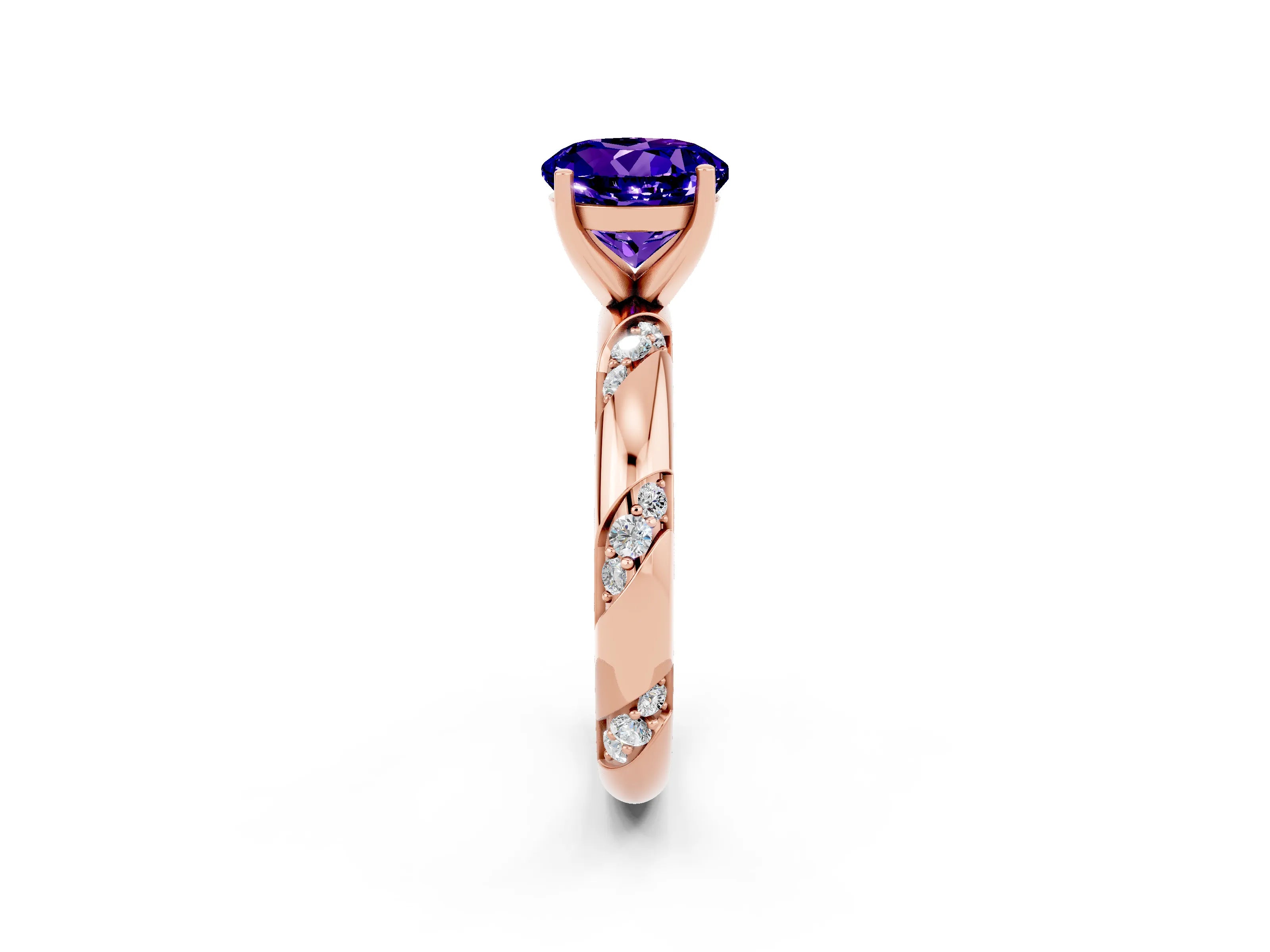 Rose gold Round Cut Solitaire Diamond Engagement Ring with Twisted Pave Band and Four-Prong Setting_2