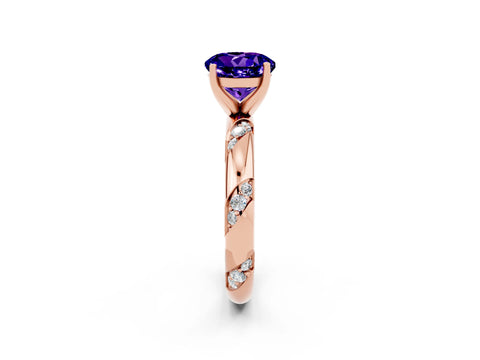Rose gold Round Cut Solitaire Diamond Engagement Ring with Twisted Pave Band and Four-Prong Setting_2