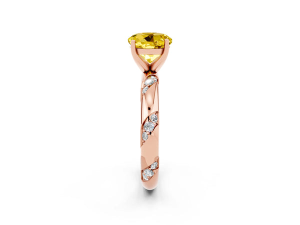 Rose gold Round Cut Yellow Sapphire Solitaire Engagement Ring with Twisted Round  Accent Band and Prong Setting