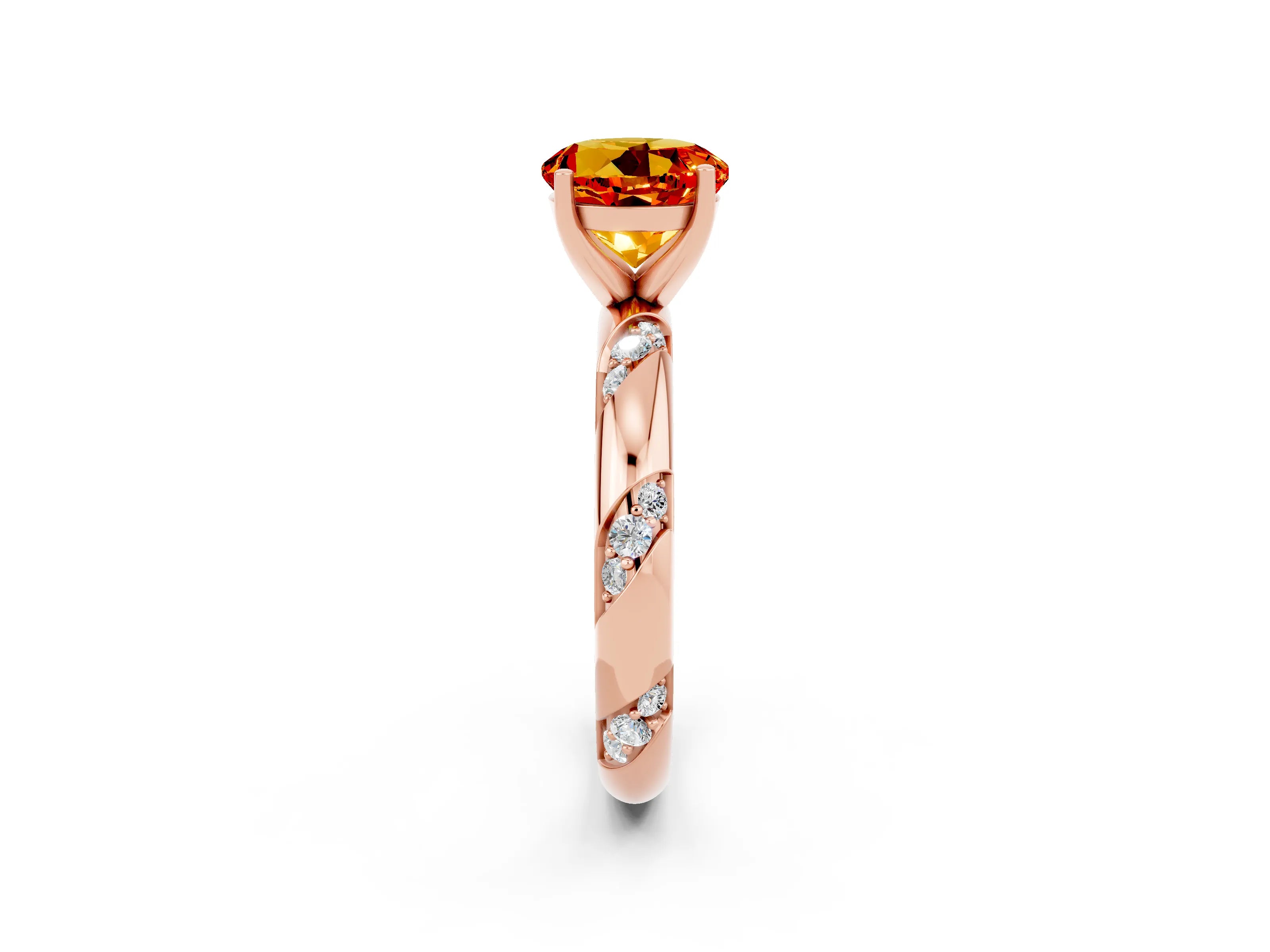Rose gold Round Cut Solitaire Diamond Engagement Ring with Twisted Pave Band and Four-Prong Setting_2