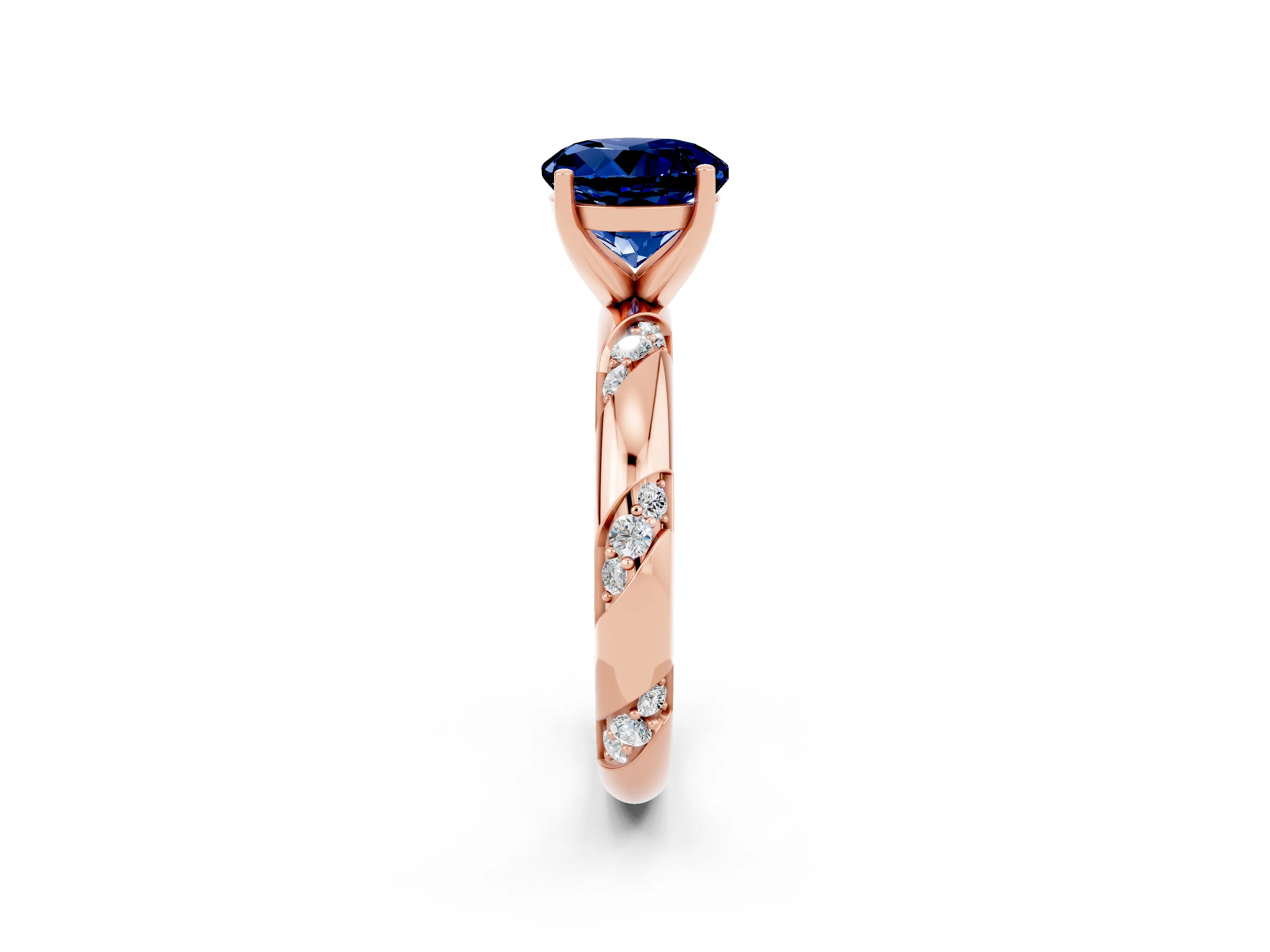 Rose gold Round Cut Solitaire Diamond Engagement Ring with Twisted Pave Band and Four-Prong Setting_2