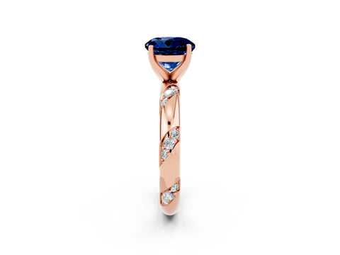 Rose gold Round Cut Solitaire Diamond Engagement Ring with Twisted Pave Band and Four-Prong Setting_2