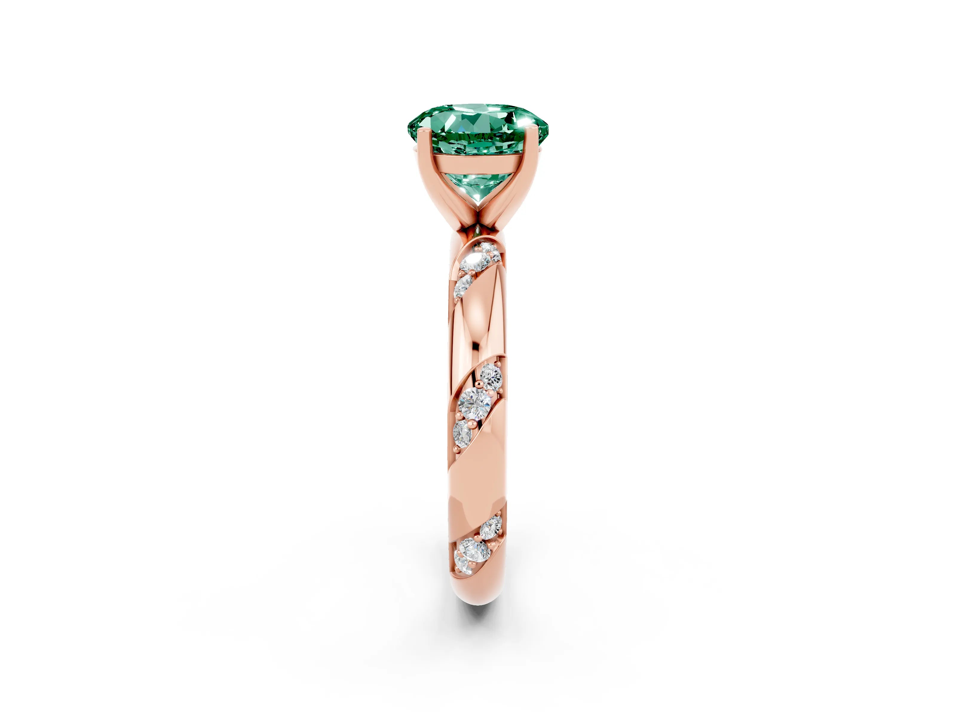 Rose gold Round Cut Solitaire Diamond Engagement Ring with Twisted Pave Band and Four-Prong Setting_2