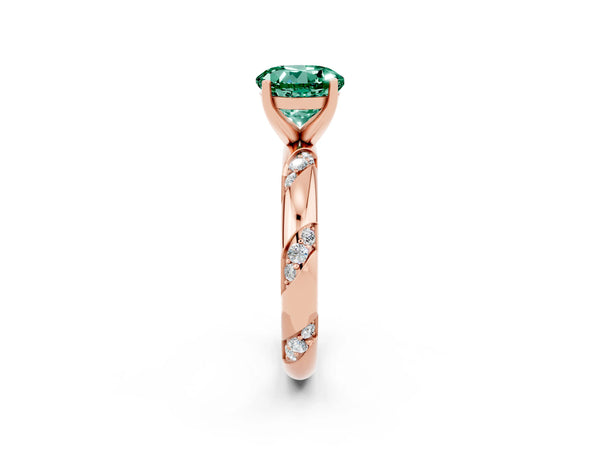 Rose gold Round Cut Green Sapphire Solitaire Engagement Ring with Twisted Round  Accent Band and Prong Setting