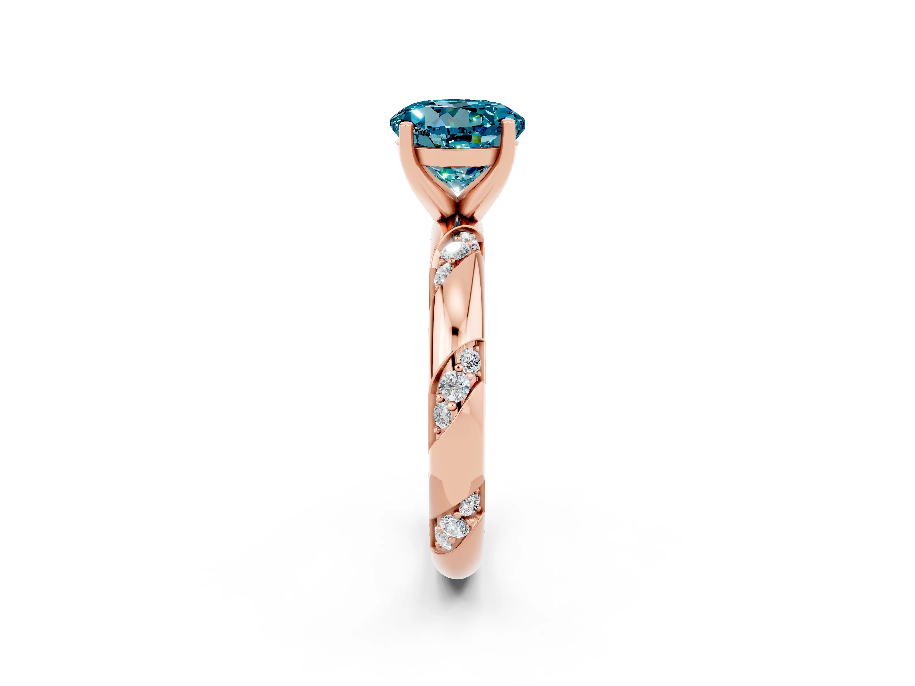 Rose gold Round Cut Solitaire Diamond Engagement Ring with Twisted Pave Band and Four-Prong Setting_2