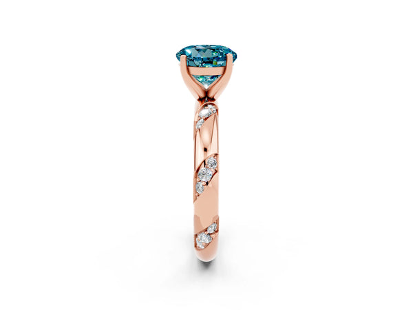Rose gold Round Cut Solitaire Diamond Engagement Ring with Twisted Pave Band and Four-Prong Setting