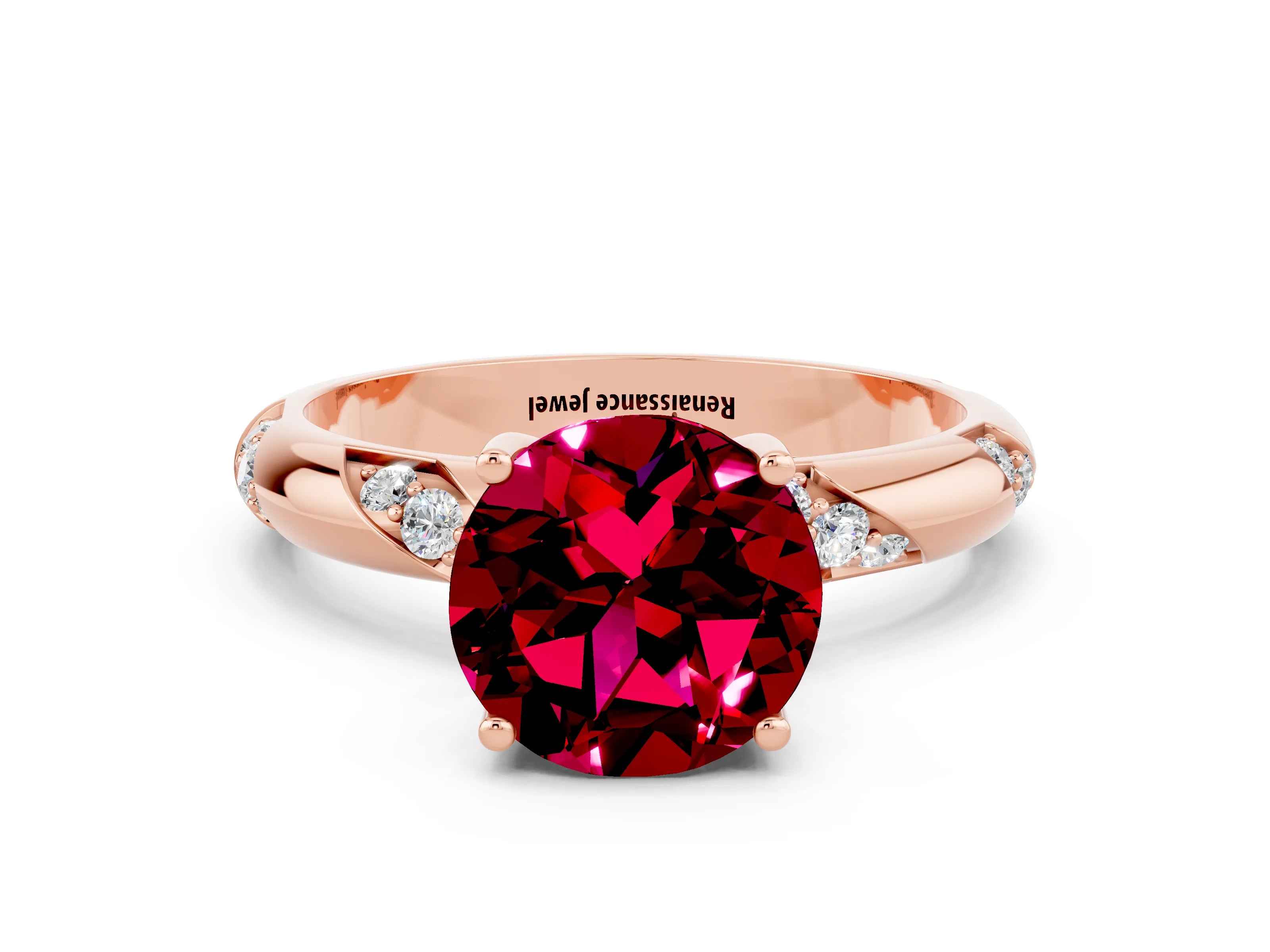 Rose gold Round Cut Solitaire Diamond Engagement Ring with Twisted Pave Band and Four-Prong Setting