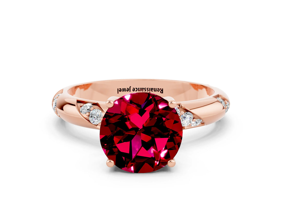 Rose gold Round Cut Solitaire Diamond Engagement Ring with Twisted Pave Band and Four-Prong Setting