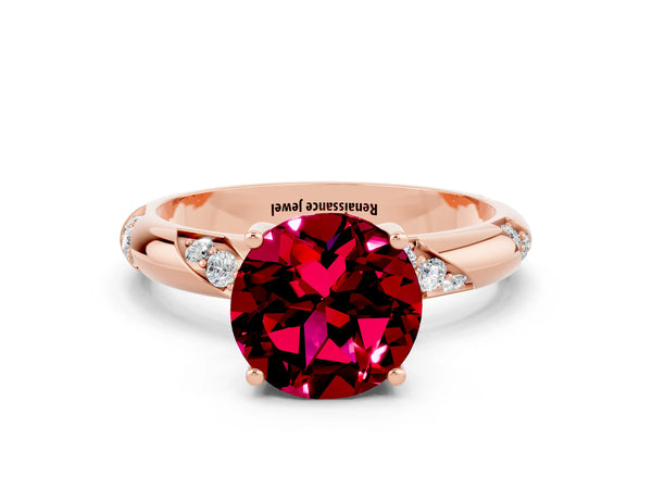 Rose gold Round Cut Garnet Solitaire Engagement Ring with Twisted Round  Accent Band and Prong Setting