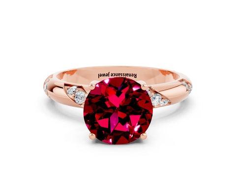 Rose gold Round Cut Solitaire Diamond Engagement Ring with Twisted Pave Band and Four-Prong Setting