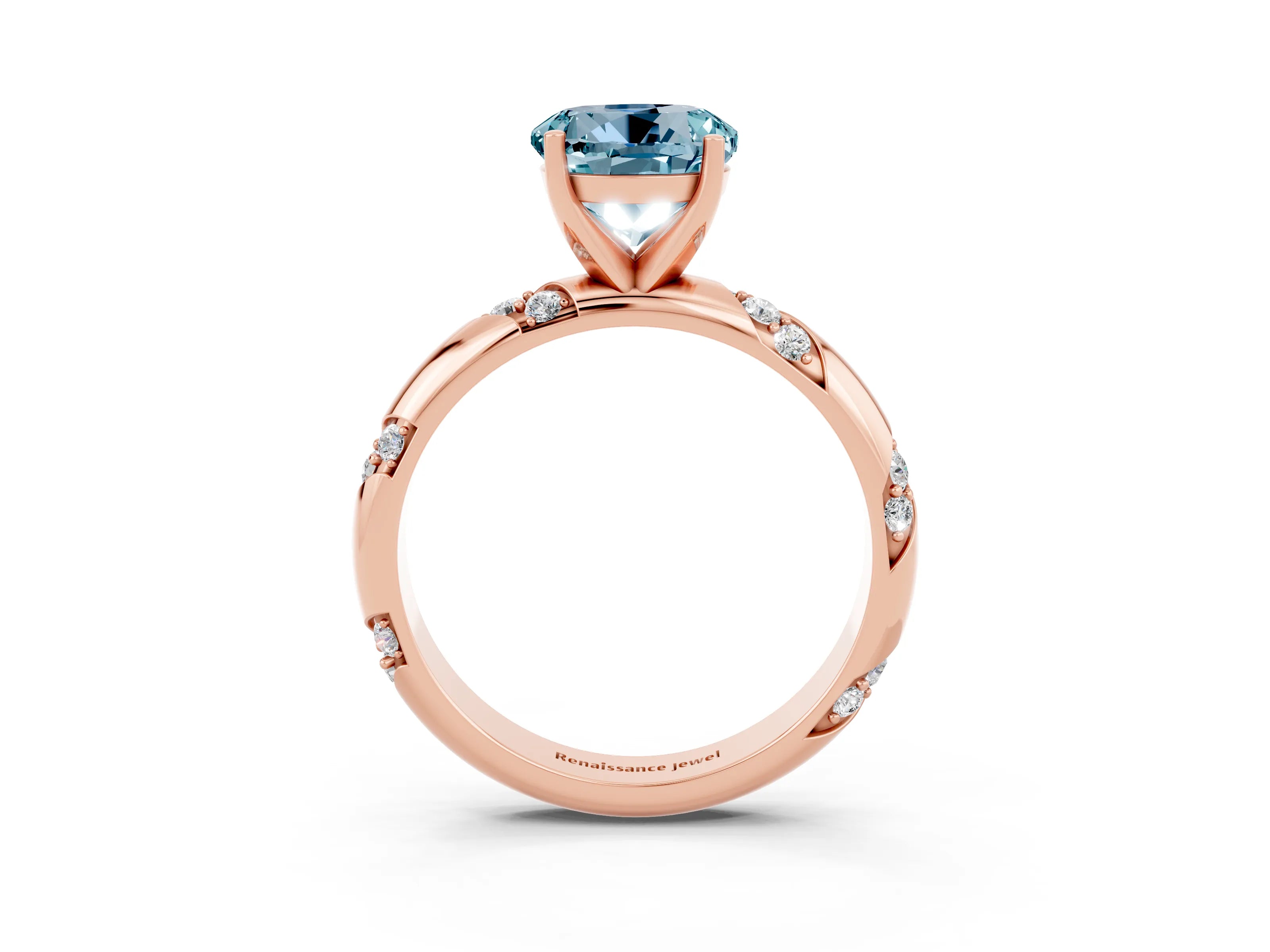 Rose gold Round Cut Solitaire Diamond Engagement Ring with Twisted Pave Band and Four-Prong Setting_3