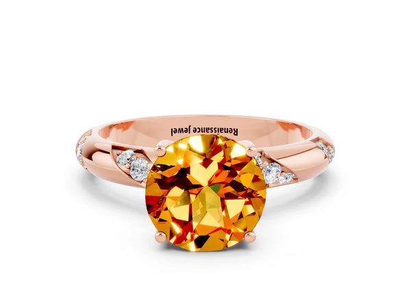 Rose gold Round Cut Citrine Solitaire Engagement Ring with Twisted Round  Accent Band and Prong Setting