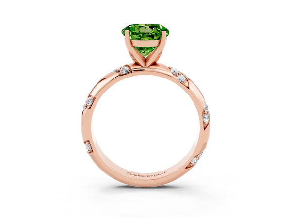 Rose gold Round Cut Solitaire Diamond Engagement Ring with Twisted Pave Band and Four-Prong Setting