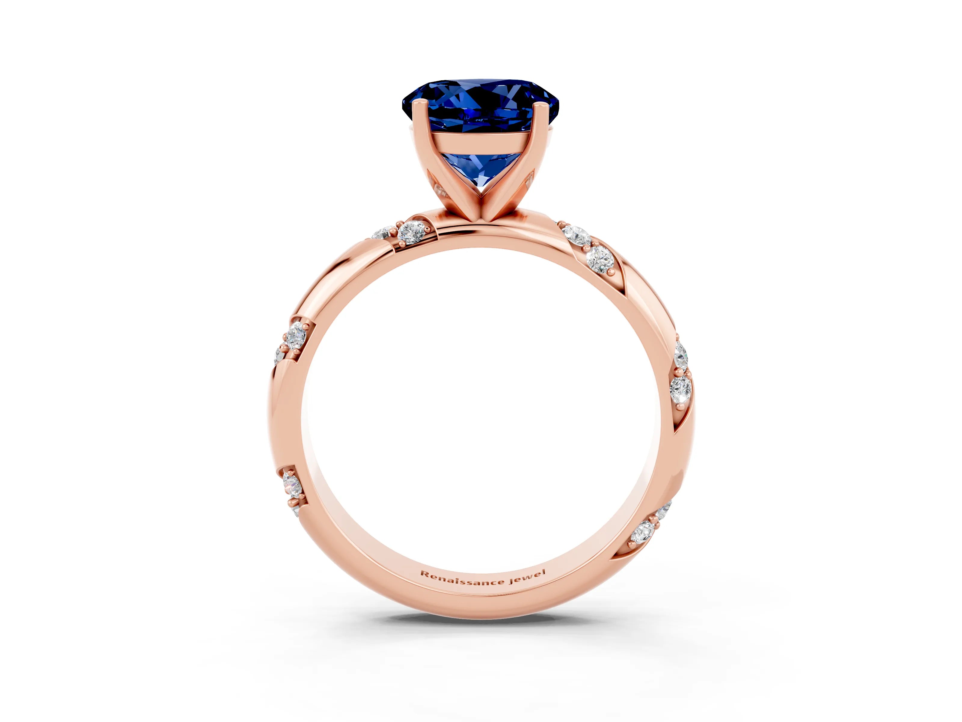 Rose gold Round Cut Solitaire Diamond Engagement Ring with Twisted Pave Band and Four-Prong Setting_3