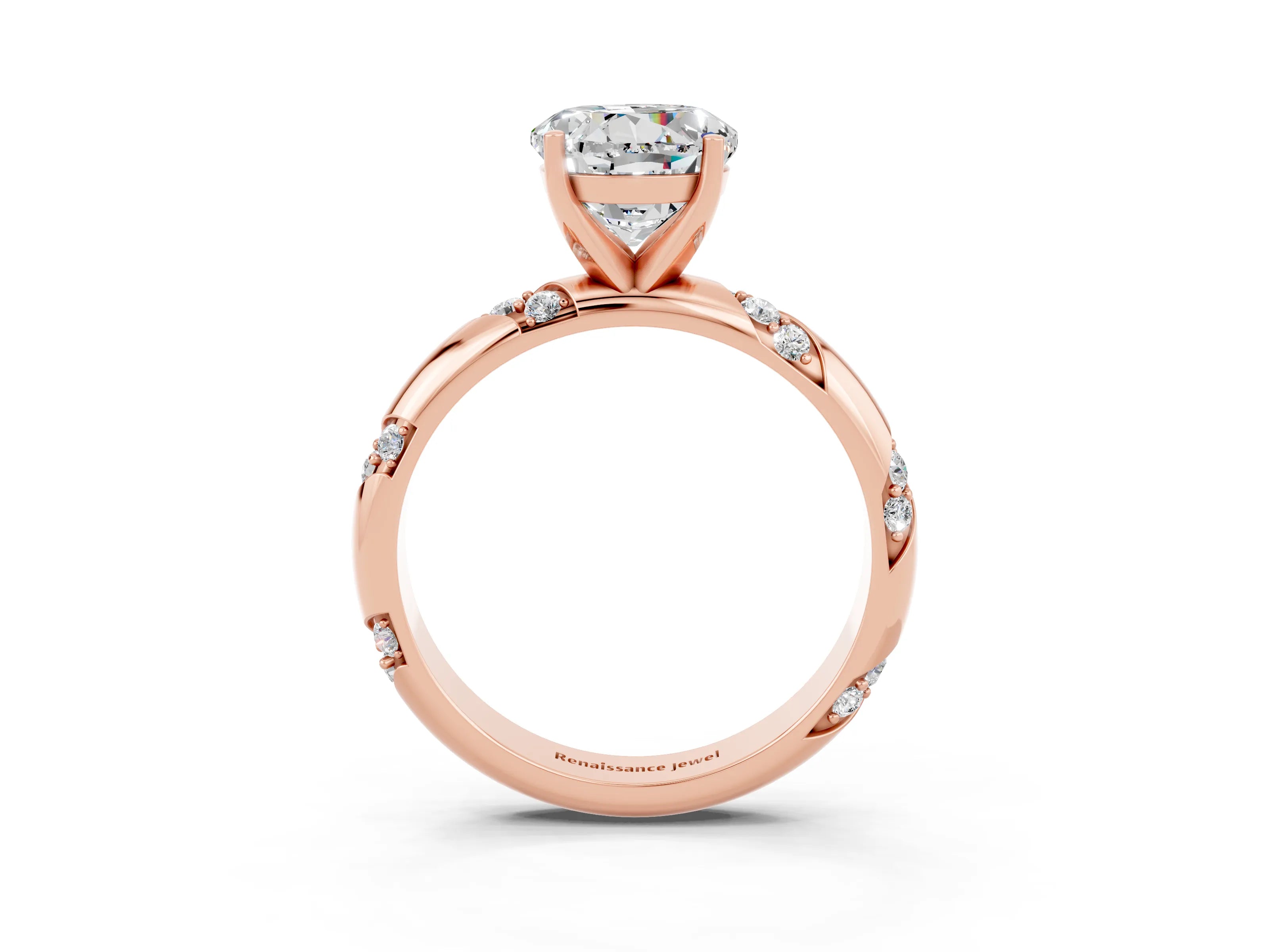 Rose gold Round Cut Solitaire Diamond Engagement Ring with Twisted Pave Band and Four-Prong Setting_3