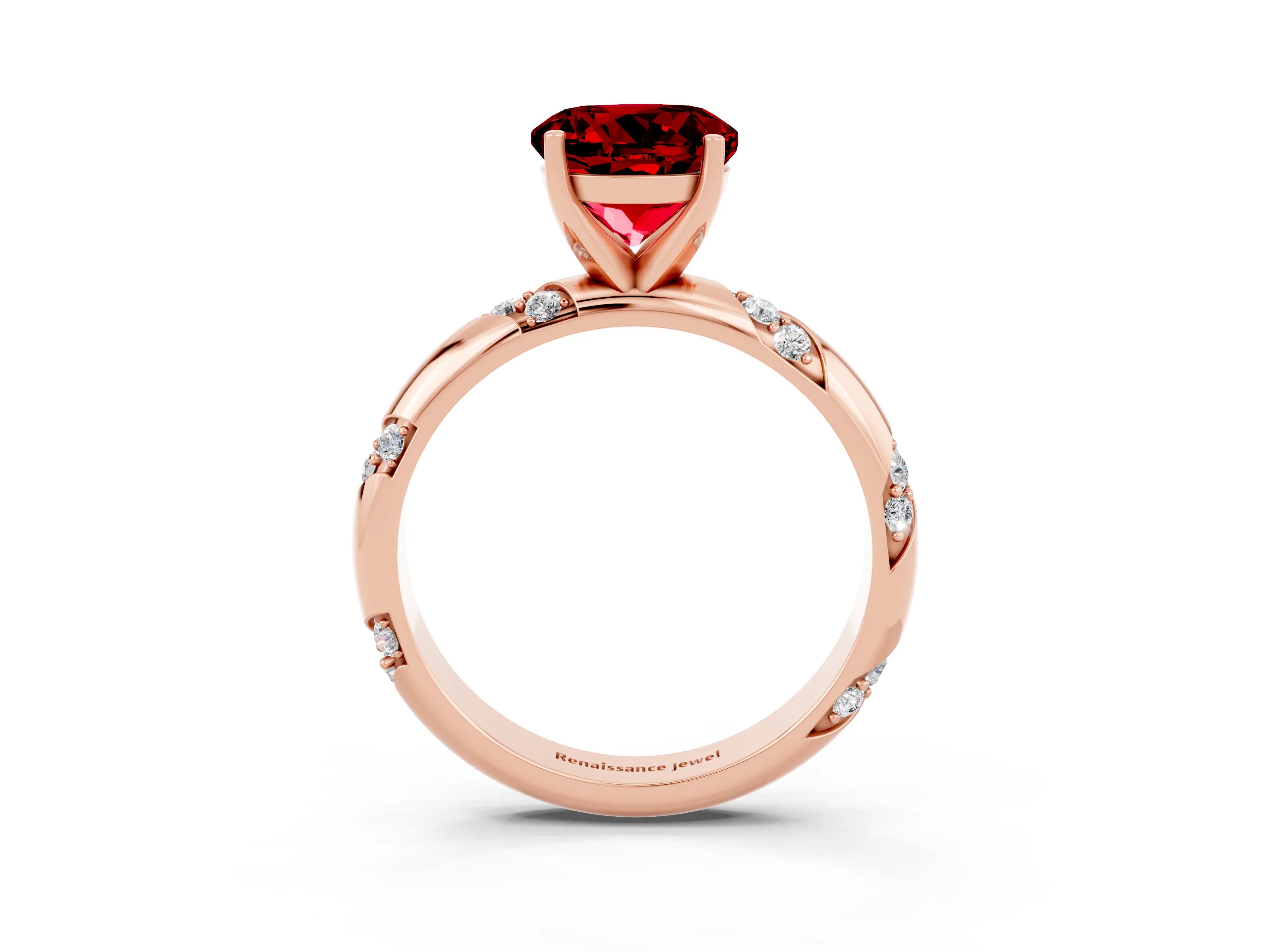 Rose gold Round Cut Solitaire Diamond Engagement Ring with Twisted Pave Band and Four-Prong Setting_3