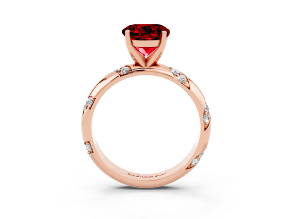 Rose gold Round Cut Ruby Solitaire Engagement Ring with Twisted Round  Accent Band and Prong Setting