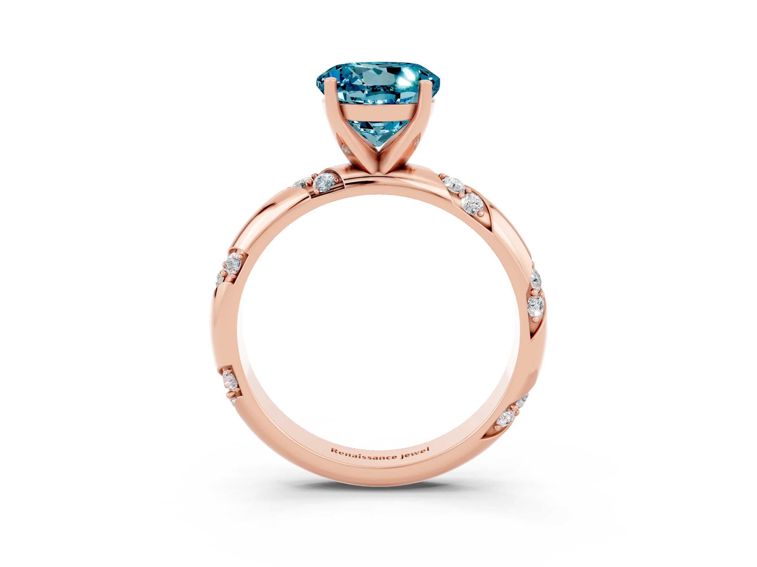 Rose gold Round Cut Solitaire Diamond Engagement Ring with Twisted Pave Band and Four-Prong Setting_3