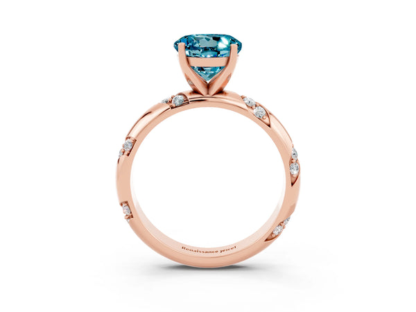 Rose gold Round Cut Solitaire Diamond Engagement Ring with Twisted Pave Band and Four-Prong Setting