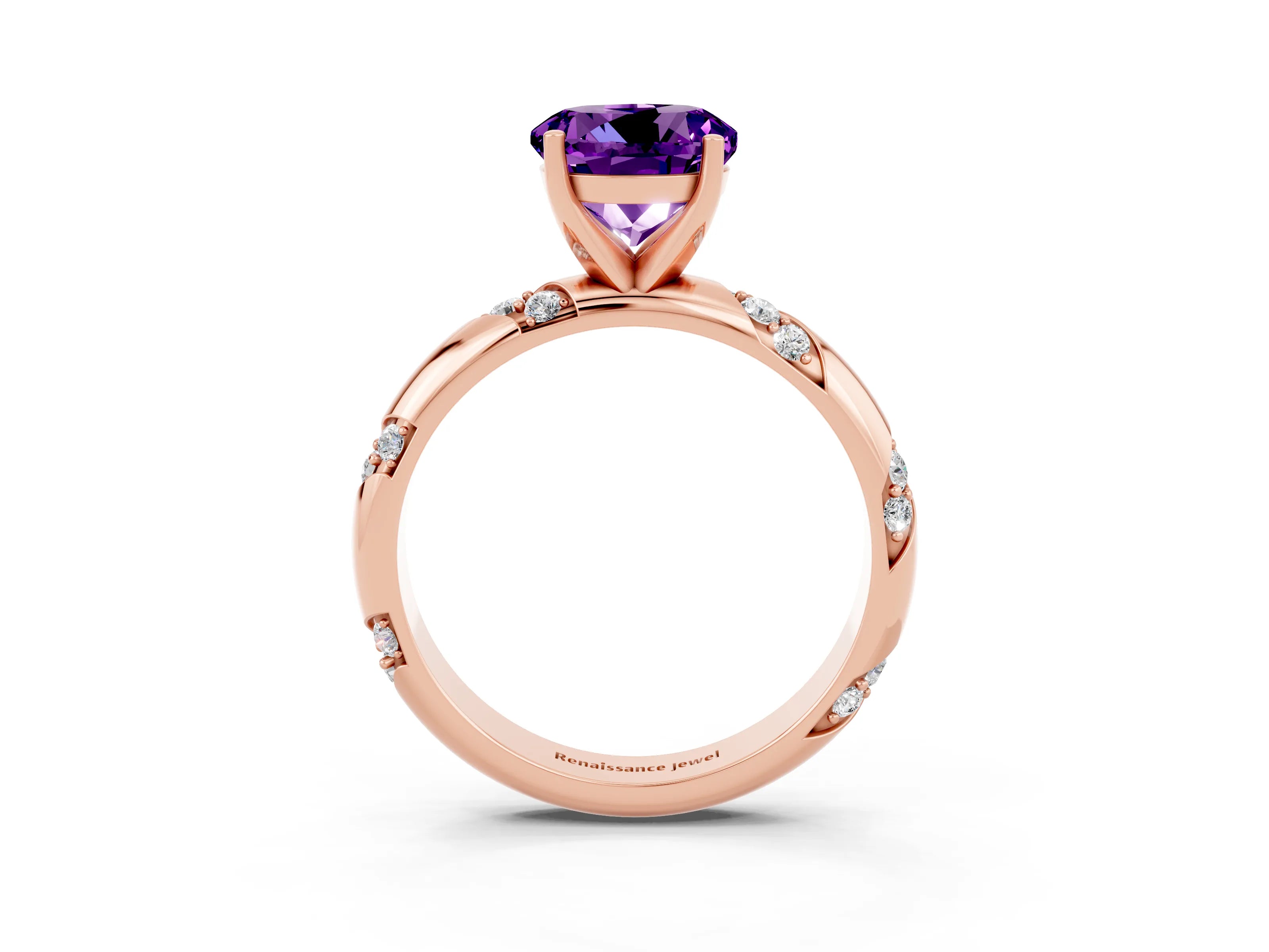 Rose gold Round Cut Solitaire Diamond Engagement Ring with Twisted Pave Band and Four-Prong Setting_3