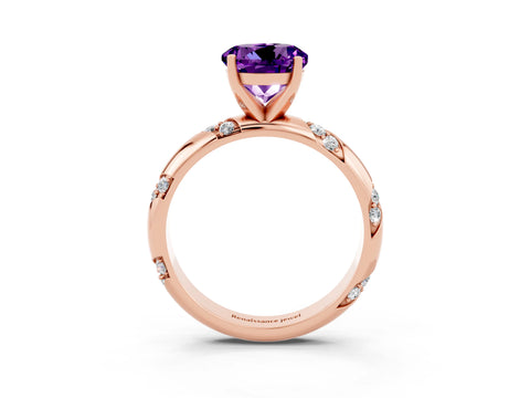 Rose gold Round Cut Solitaire Diamond Engagement Ring with Twisted Pave Band and Four-Prong Setting_3