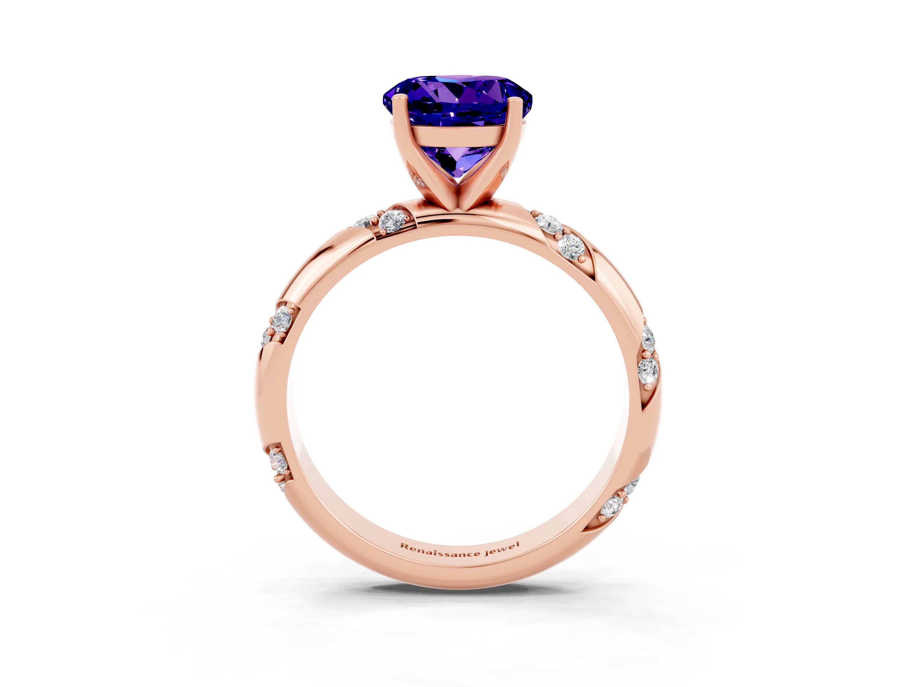 Rose gold Round Cut Solitaire Diamond Engagement Ring with Twisted Pave Band and Four-Prong Setting_3