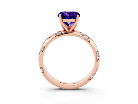Rose gold Round Cut Solitaire Diamond Engagement Ring with Twisted Pave Band and Four-Prong Setting_3