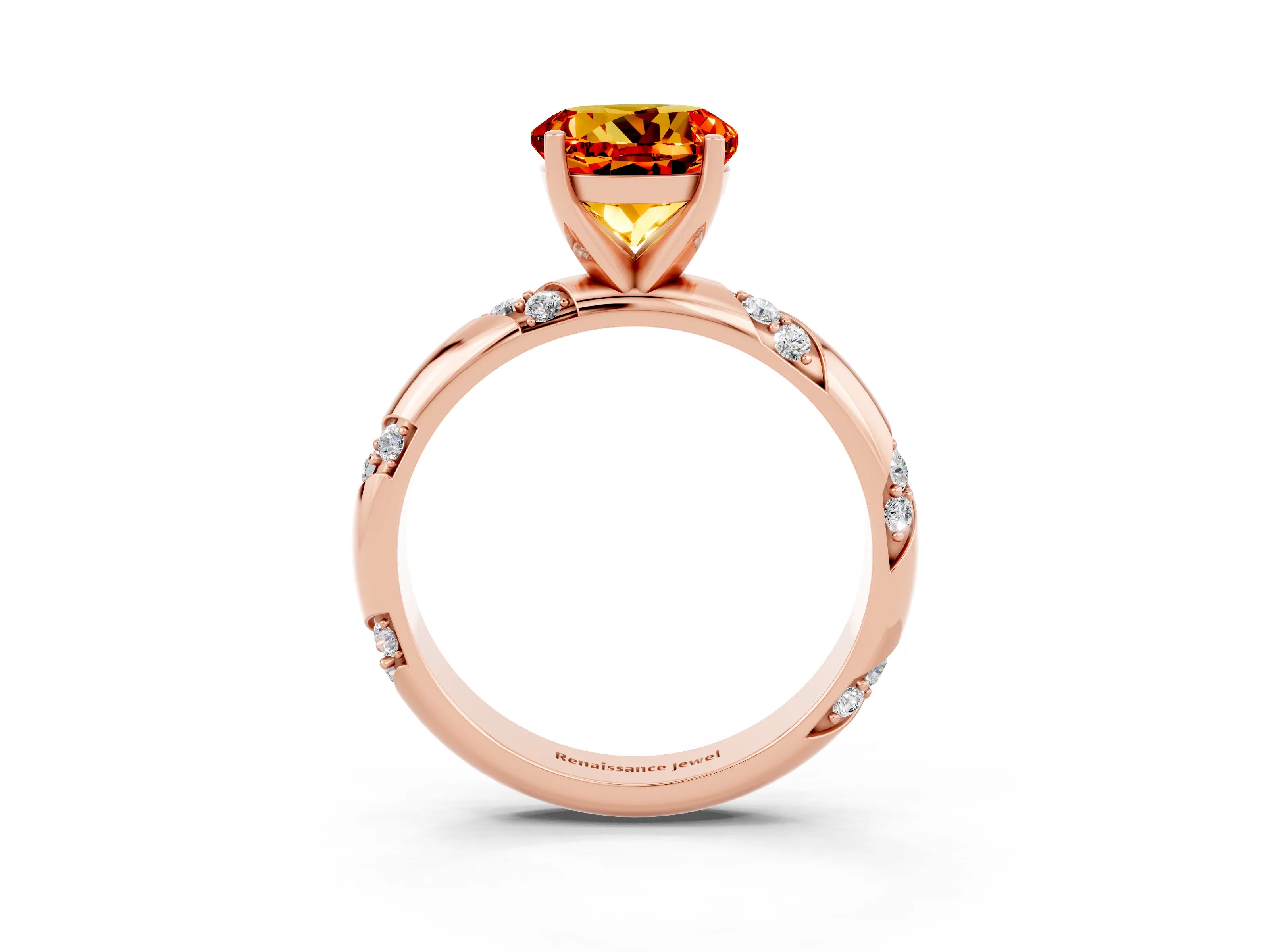 Rose gold Round Cut Solitaire Diamond Engagement Ring with Twisted Pave Band and Four-Prong Setting_3