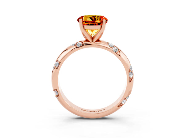 Rose gold Round Cut Citrine Solitaire Engagement Ring with Twisted Round  Accent Band and Prong Setting