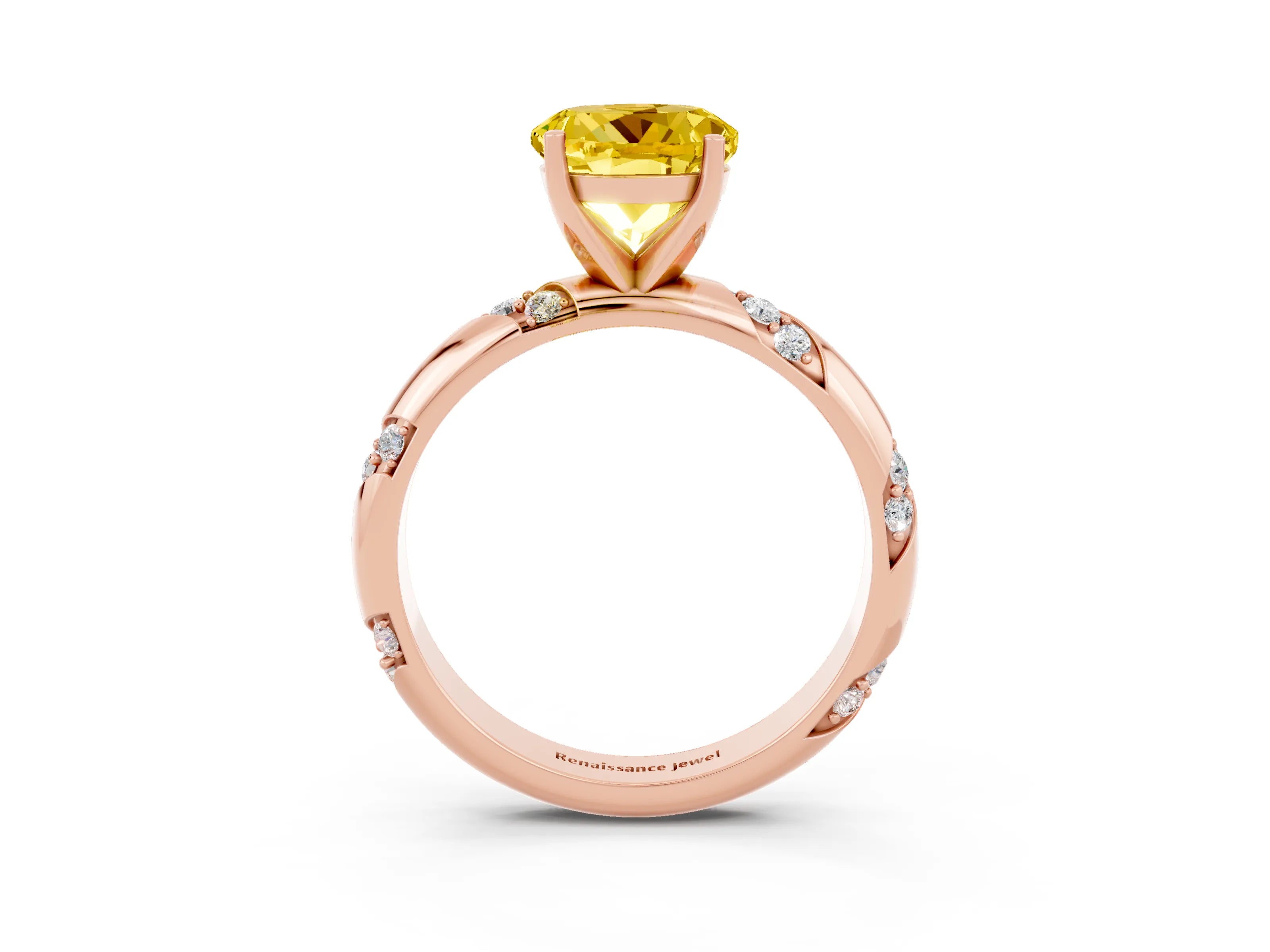 Rose gold Round Cut Solitaire Diamond Engagement Ring with Twisted Pave Band and Four-Prong Setting_3