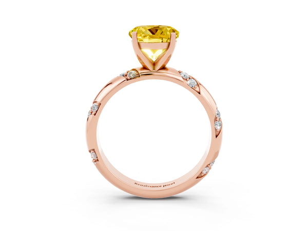 Rose gold Round Cut Yellow Sapphire Solitaire Engagement Ring with Twisted Round  Accent Band and Prong Setting