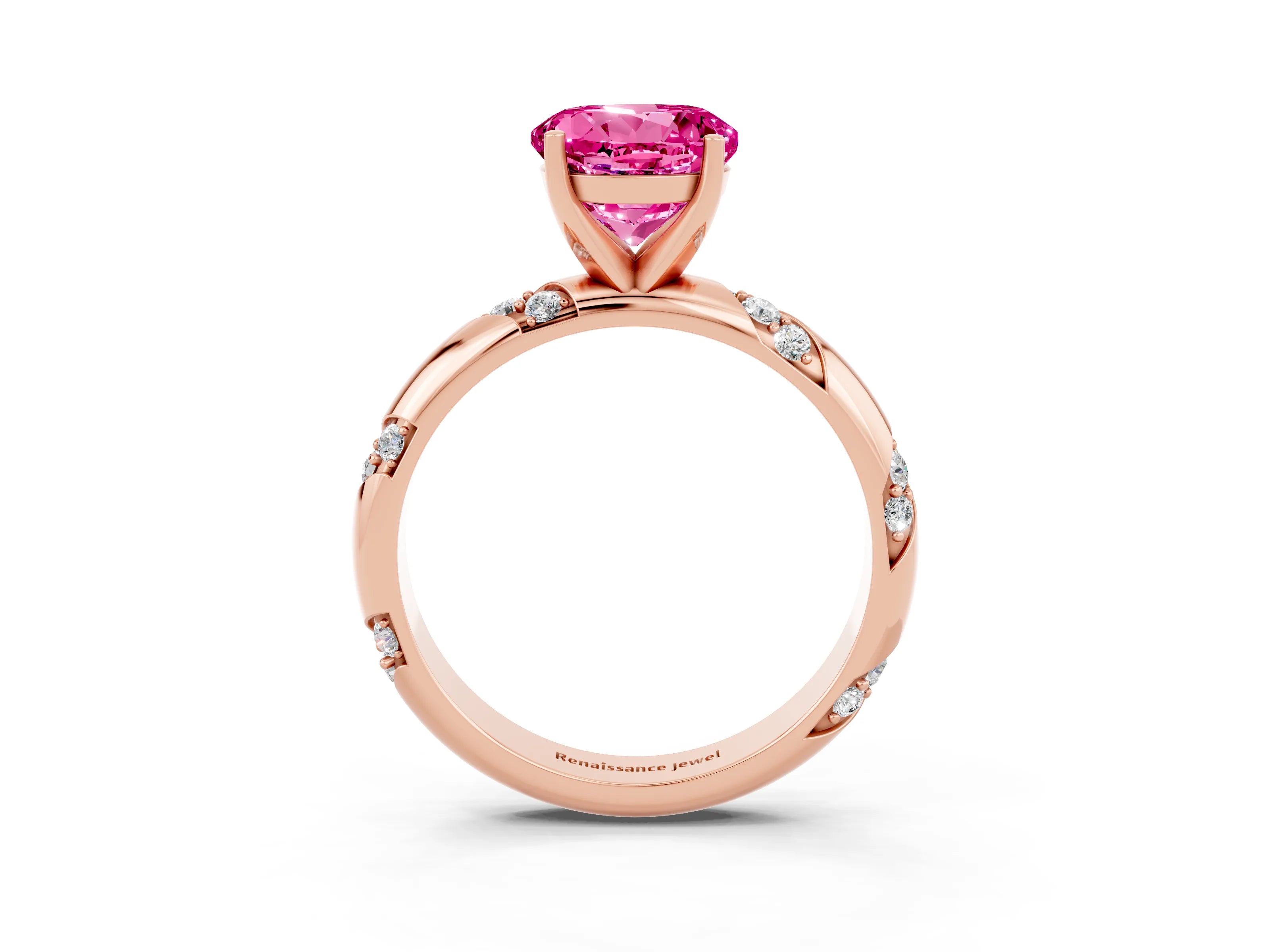 Rose gold Round Cut Solitaire Diamond Engagement Ring with Twisted Pave Band and Four-Prong Setting_3