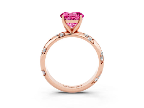 Rose gold Round Cut Solitaire Diamond Engagement Ring with Twisted Pave Band and Four-Prong Setting_3