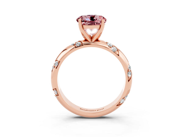 Rose gold Round Cut Solitaire Diamond Engagement Ring with Twisted Pave Band and Four-Prong Setting