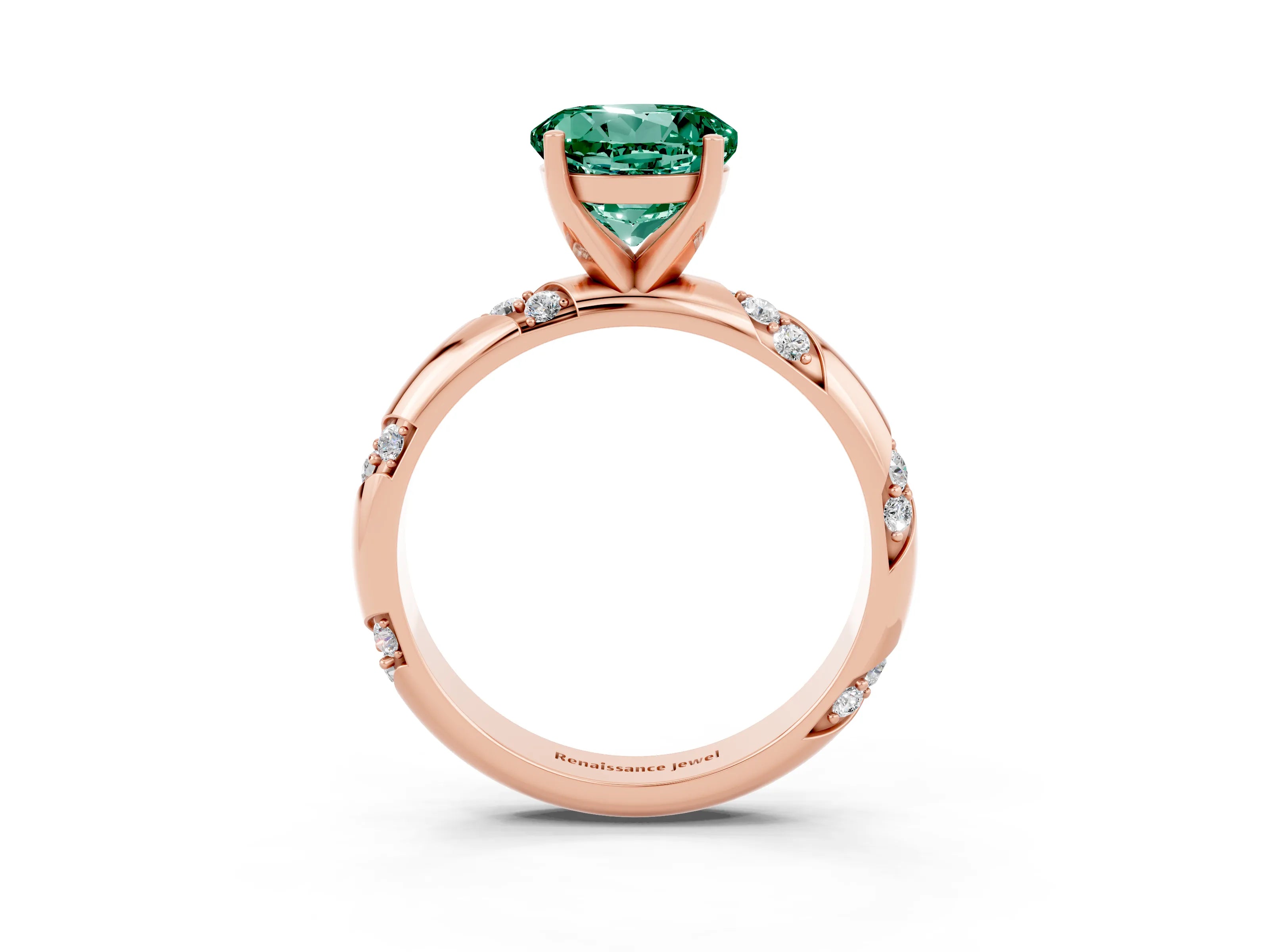 Rose gold Round Cut Solitaire Diamond Engagement Ring with Twisted Pave Band and Four-Prong Setting_3