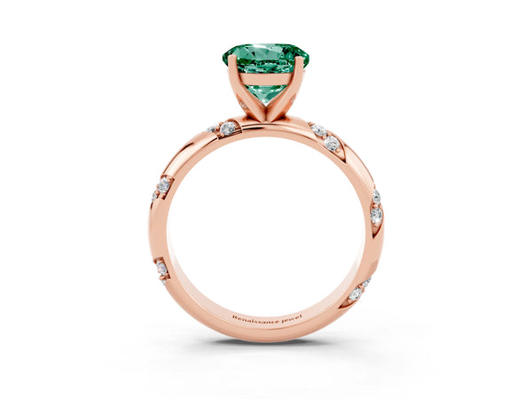 Rose gold Round Cut Green Sapphire Solitaire Engagement Ring with Twisted Round  Accent Band and Prong Setting