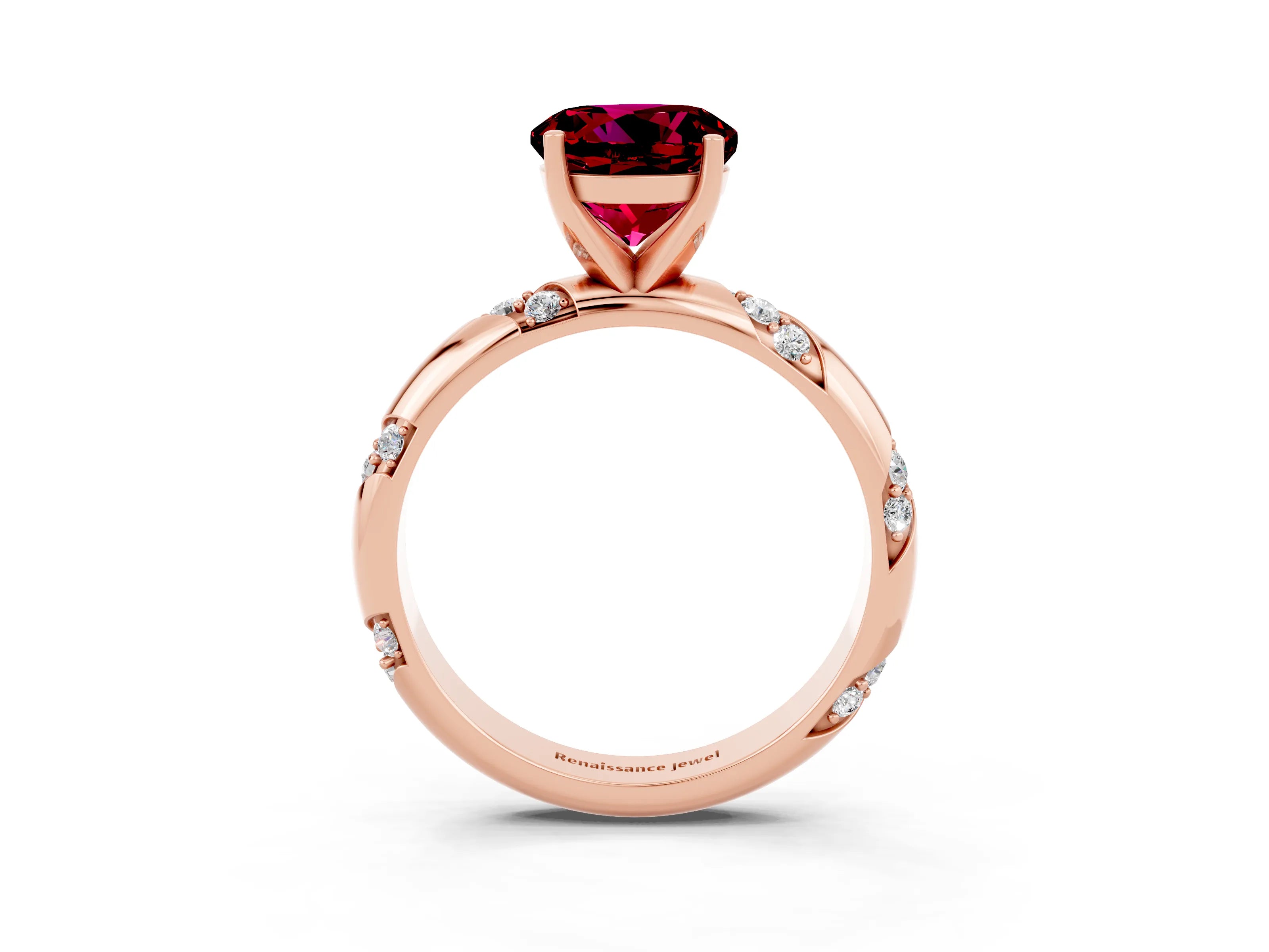 Rose gold Round Cut Solitaire Diamond Engagement Ring with Twisted Pave Band and Four-Prong Setting_3
